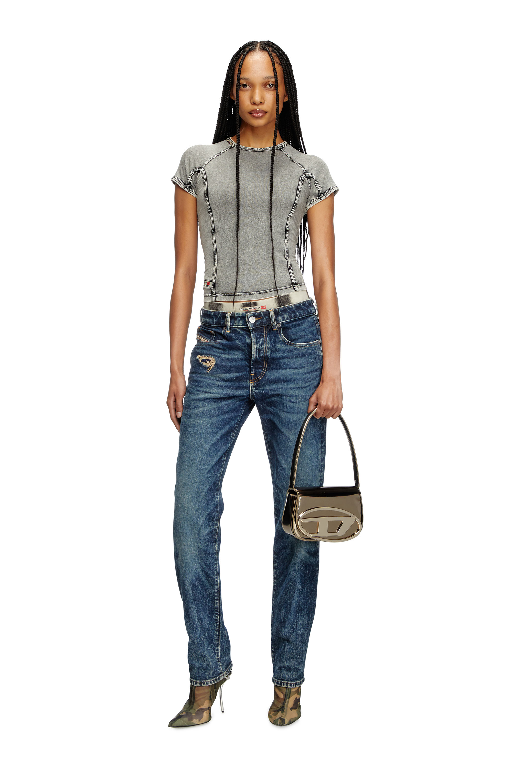 Diesel - 1DR, 1DR-Sac iconique à bandoulière en cuir effet miroir Femme in Marron - 2