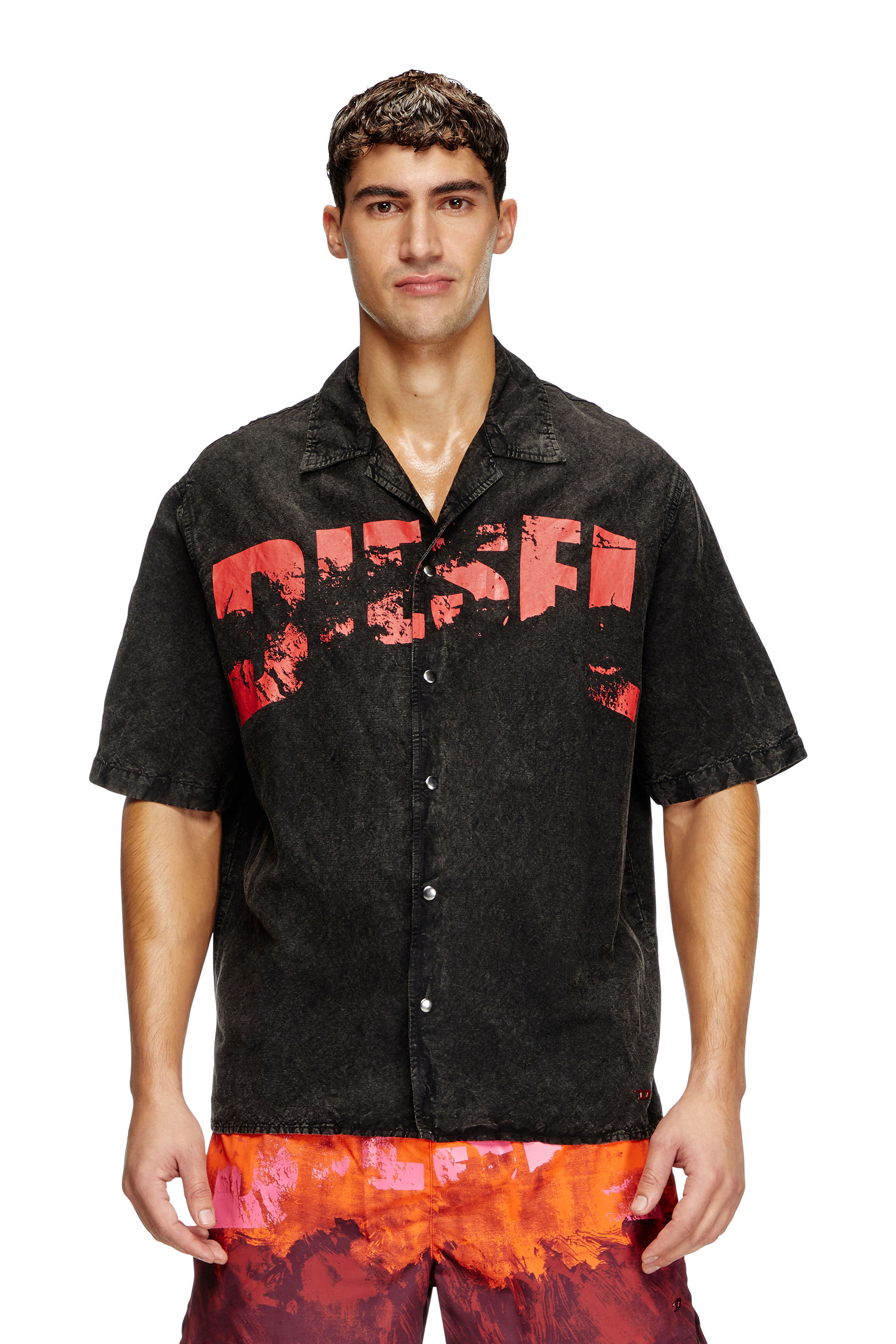 Diesel - CHARLES-D-POP, Man's Beach shirt in linen blend in Black - 2