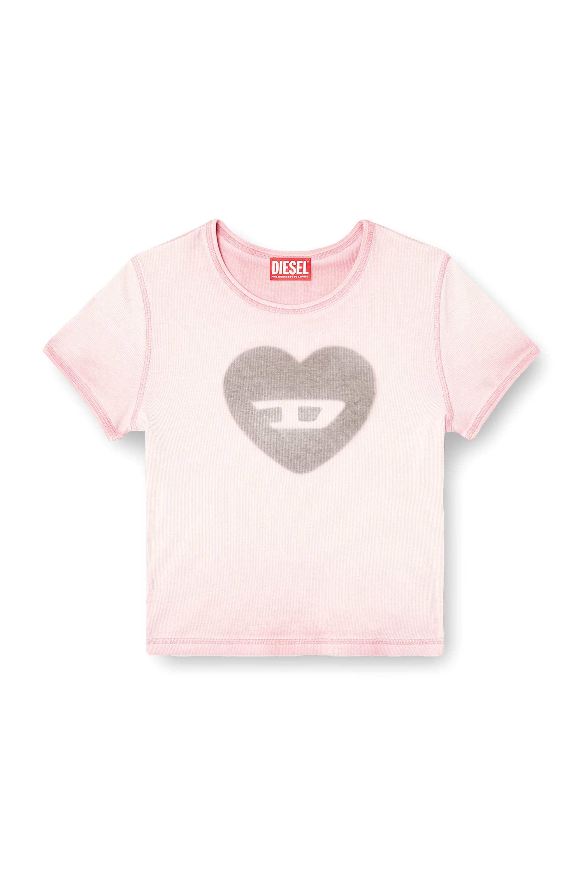 Diesel - T-ELE, T-shirt côtelé avec cœur D effet aquarelle Femme in Rose - 3
