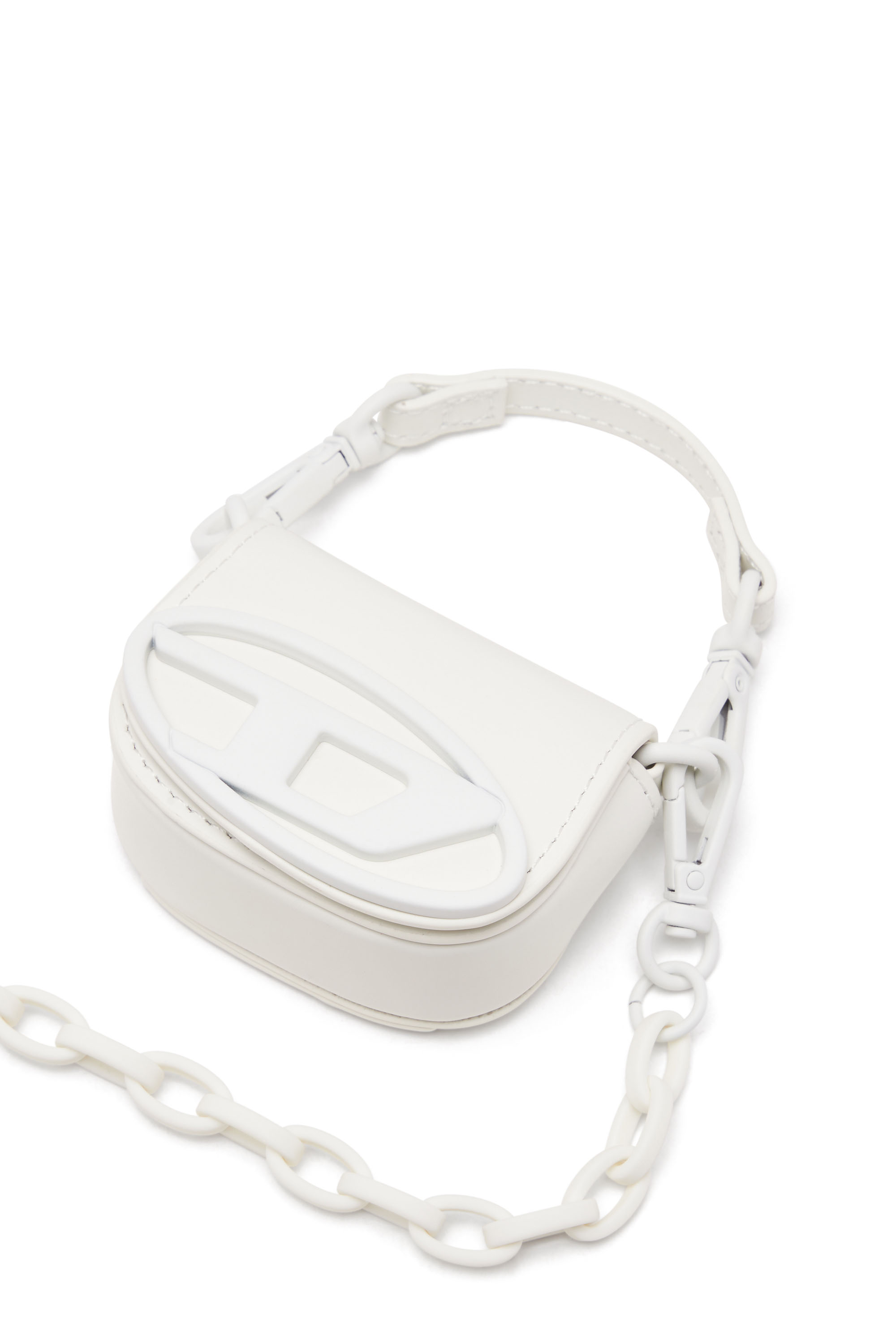 Diesel - 1DR XXS CHAIN, Micro bijou de sac iconique en cuir mat Femme in Blanc - 4