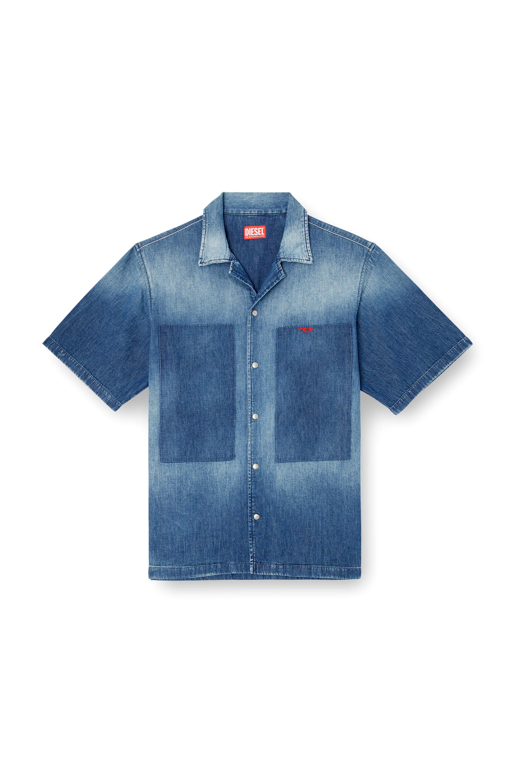 Diesel - D-NABIL-D, Chemise bowling en denim à effet contrasté Homme in Bleu - 3