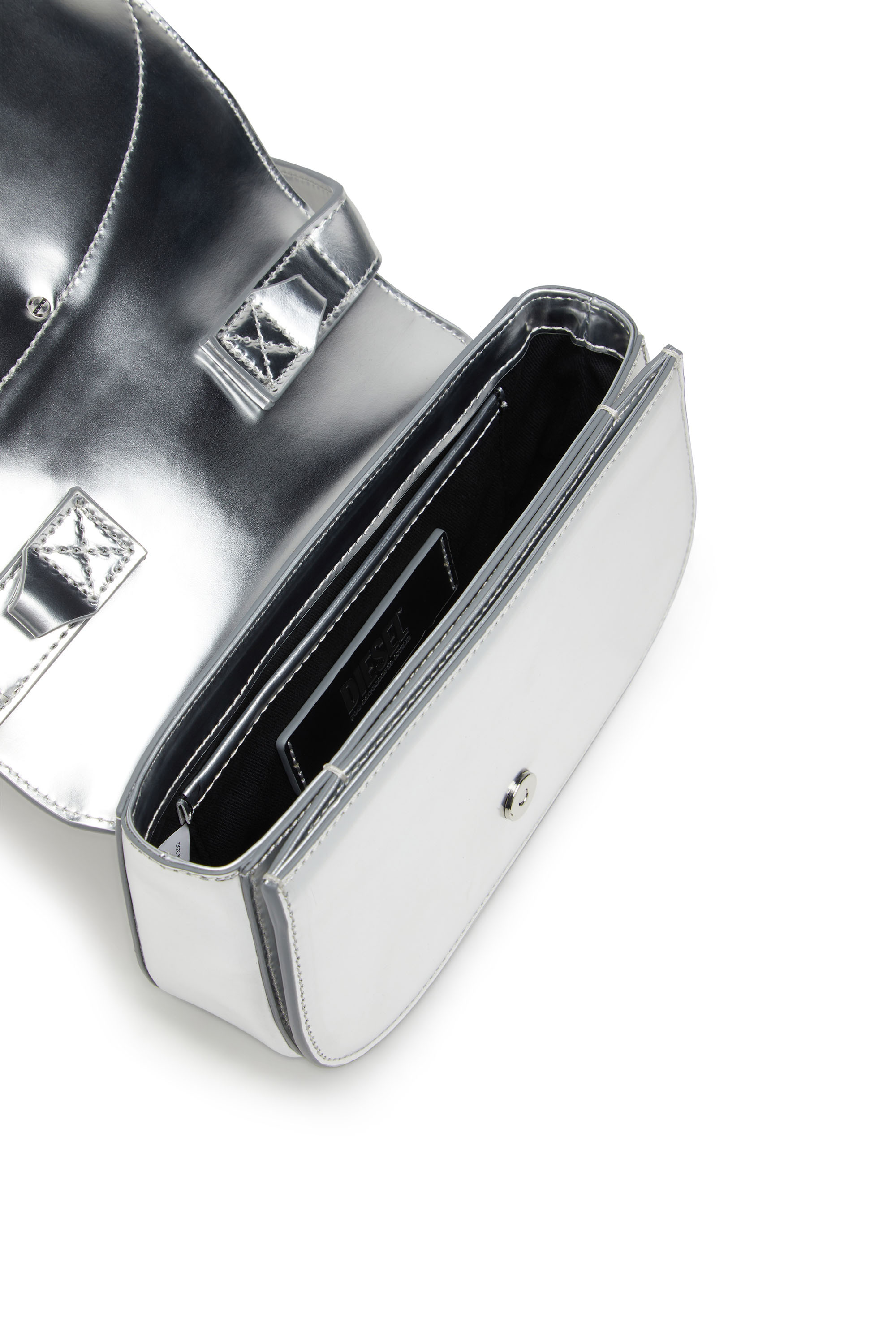 Diesel - 1DR, 1DR-Sac iconique à bandoulière en cuir effet miroir Femme in Gris argenté - 4