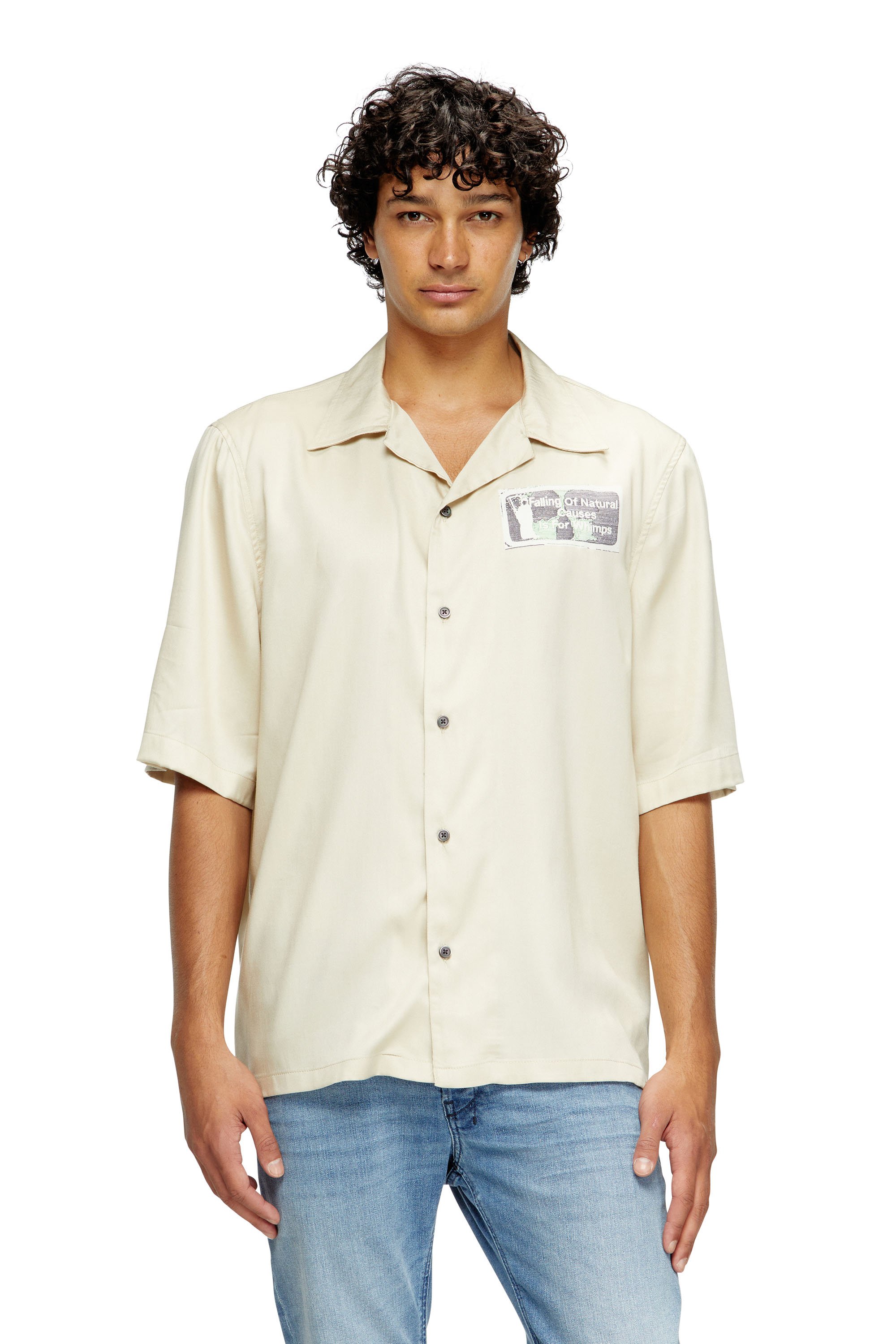 Diesel - S-BRACK-B-EPBR, Chemise en TENCEL™ avec motif graphique en strass Homme in Beige - 1