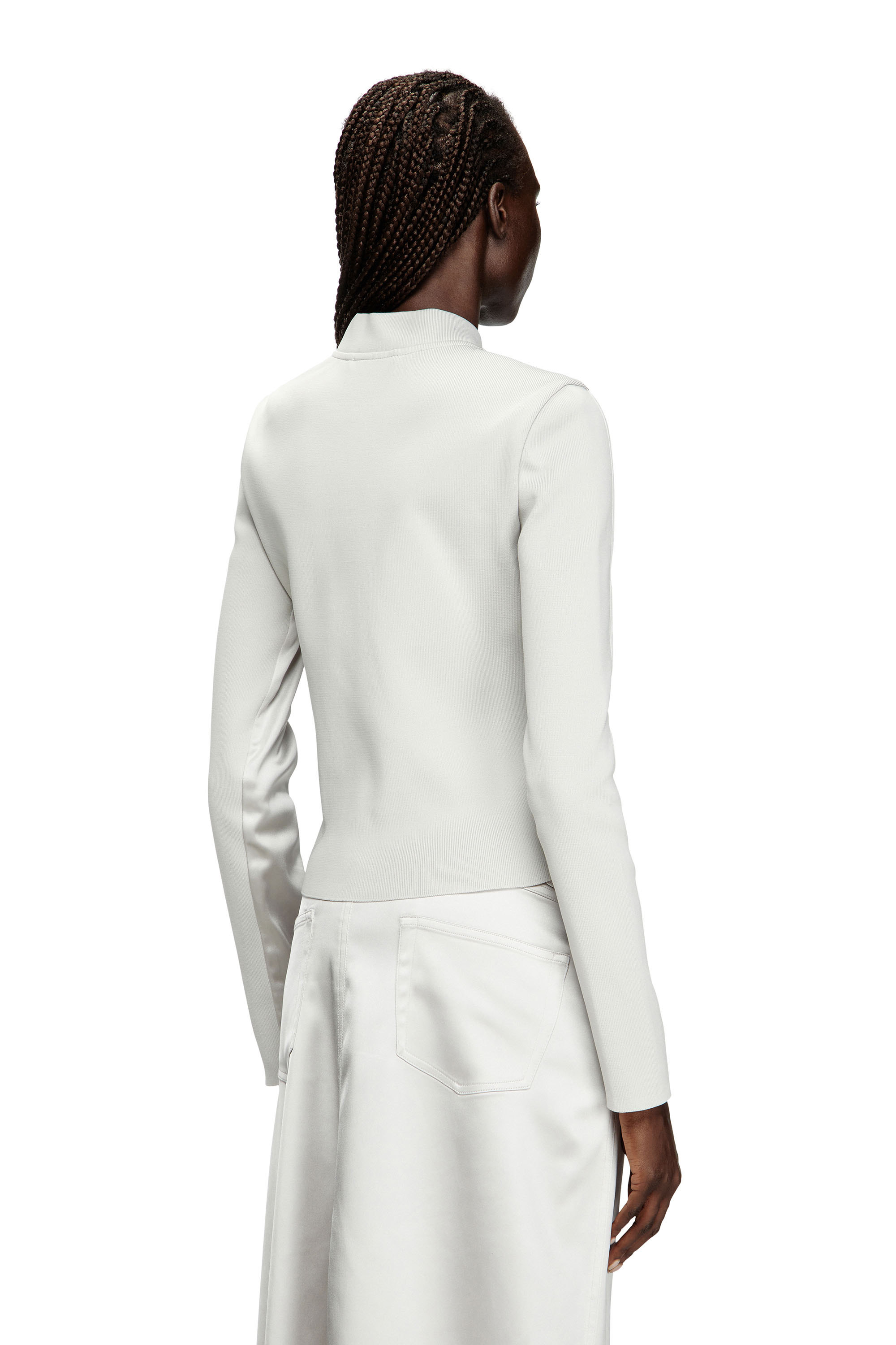 Diesel - G-OPER, Veste en maille côtelée et satin stretch Femme in Gris - 4