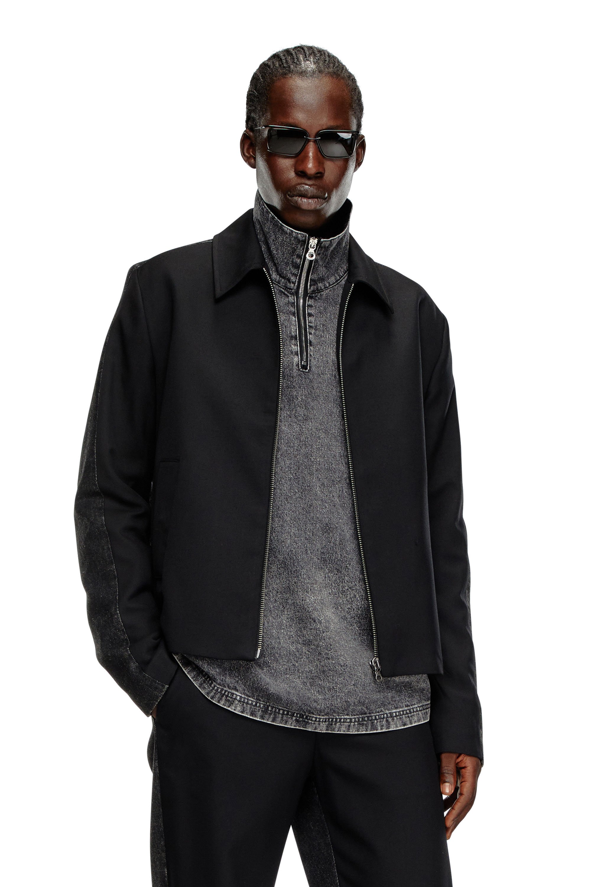 Diesel - J-RHEIN, Blouson en laine mélangée et denim Homme in Noir - 1