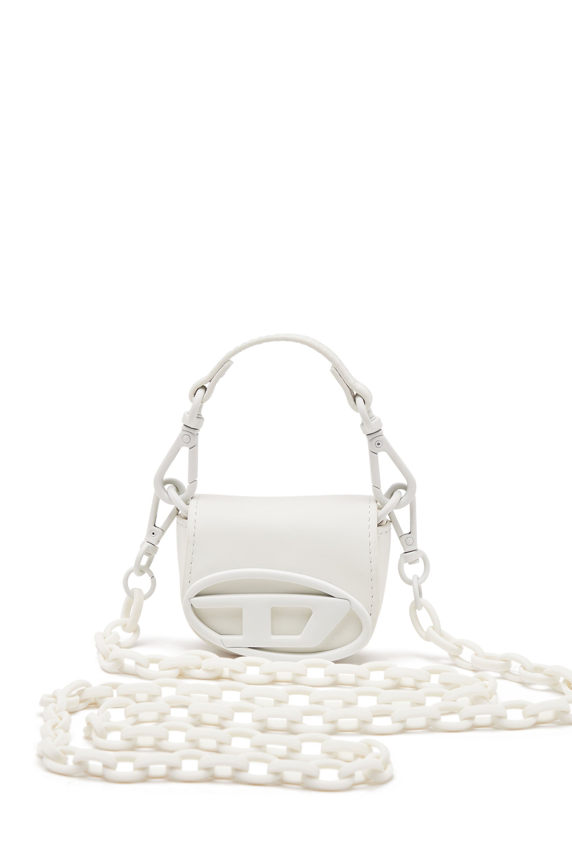 Diesel - 1DR XXS CHAIN, Micro bijou de sac iconique en cuir mat Femme in Blanc - 1