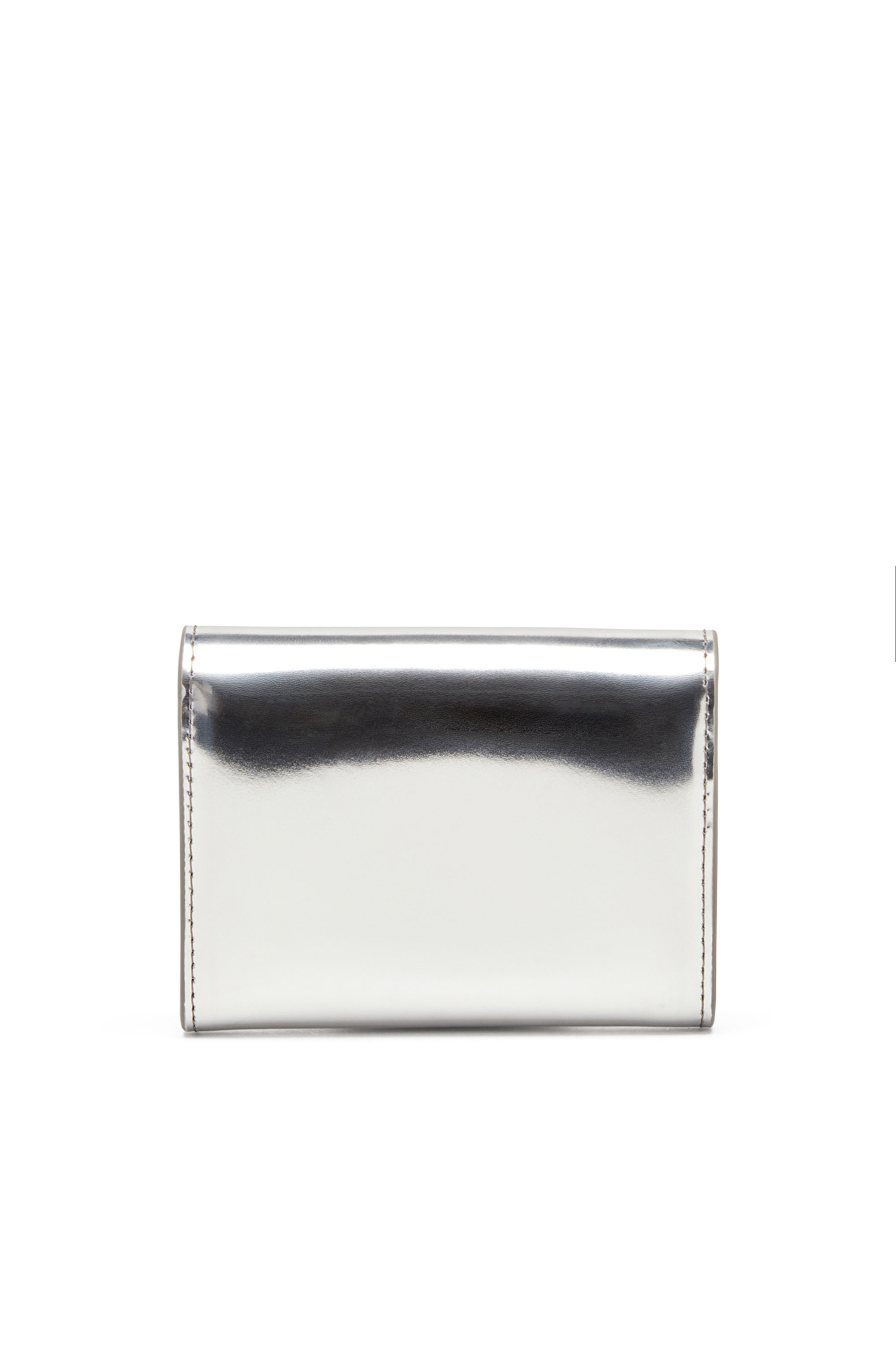 Diesel - 1DR CARD HOLDER BI-FOLD ZIP III, Porte-cartes à deux volets en cuir effet miroir Femme in Gris argenté - 2