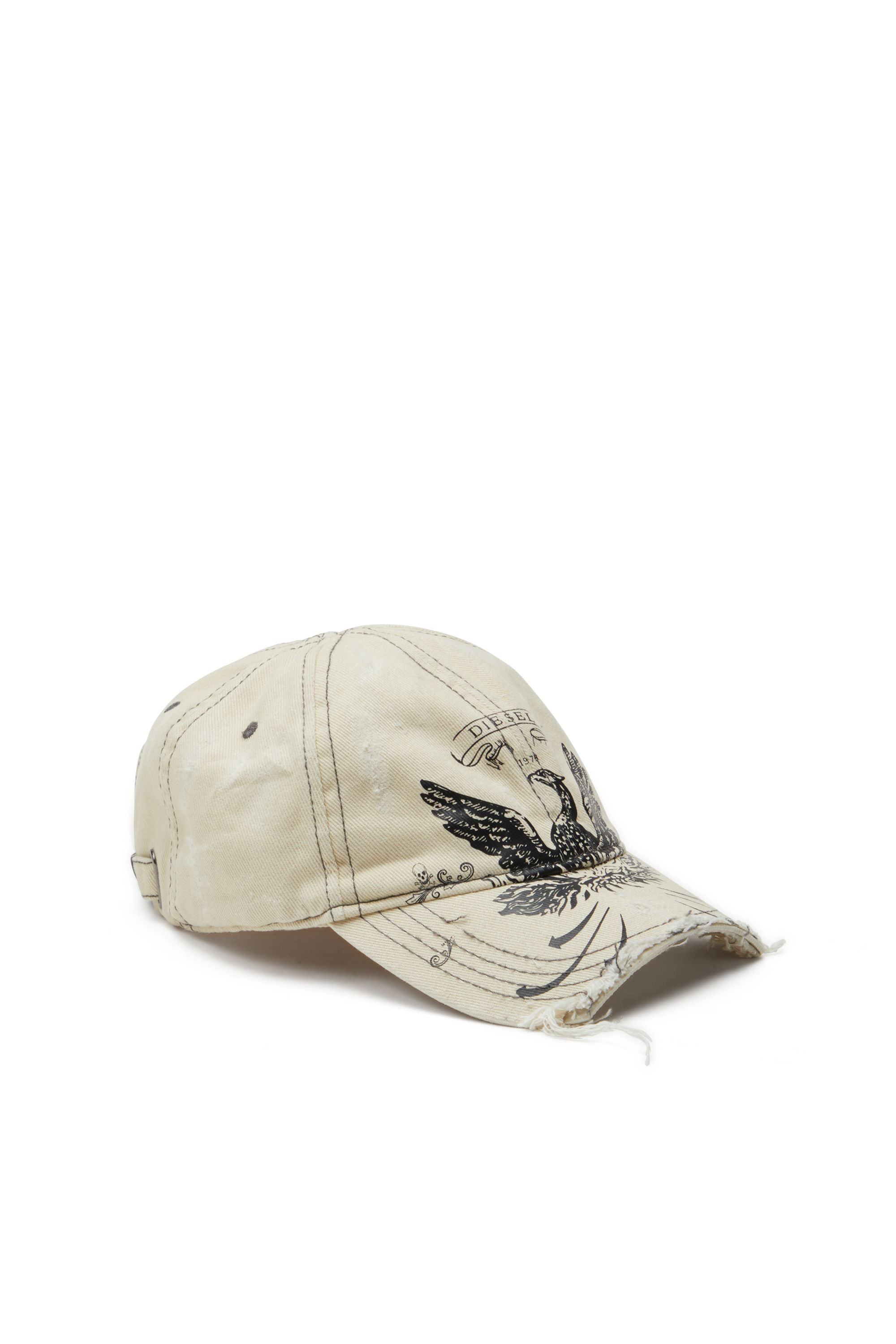 Diesel - C-FENIX, Casquette de baseball effet vieilli avec imprimé du phénix Homme in Blanc - 2