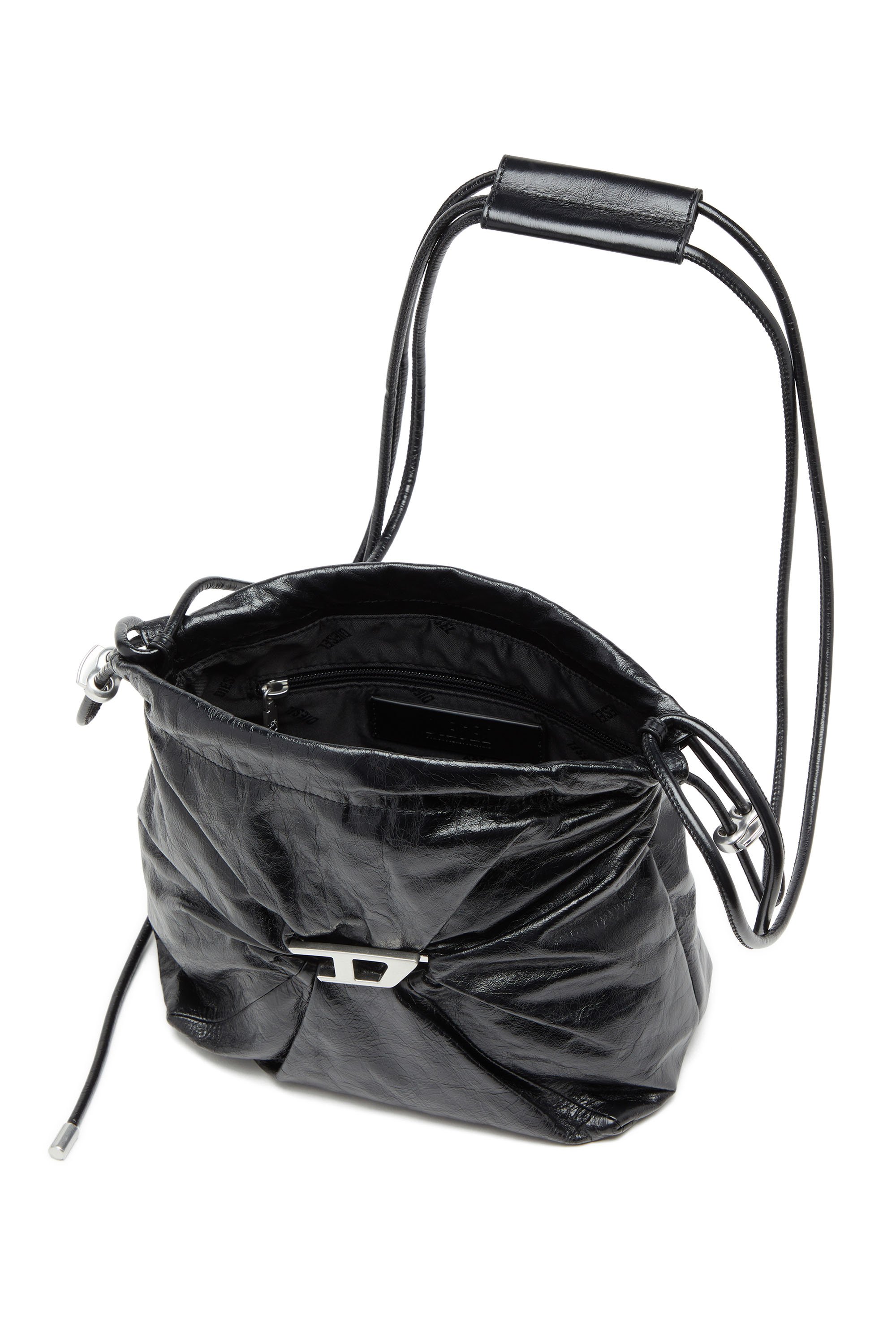 Diesel - SCRUNCH-D BUCKET, Scrunch-D-Sac seau en cuir froissé et brillant Femme in Noir - 4