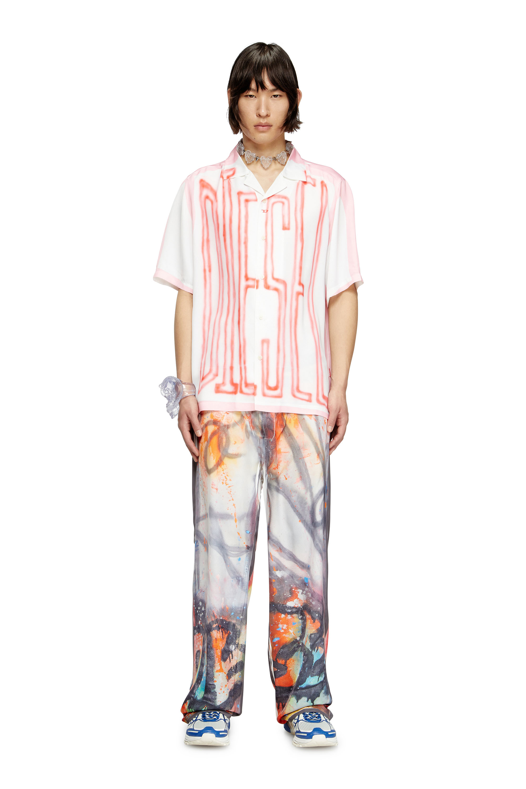 Diesel - C-PAROSHORT-GRAFFITI-FRA, Chemise bowling en satin avec logo graffiti Mixte in Polychrome - 2