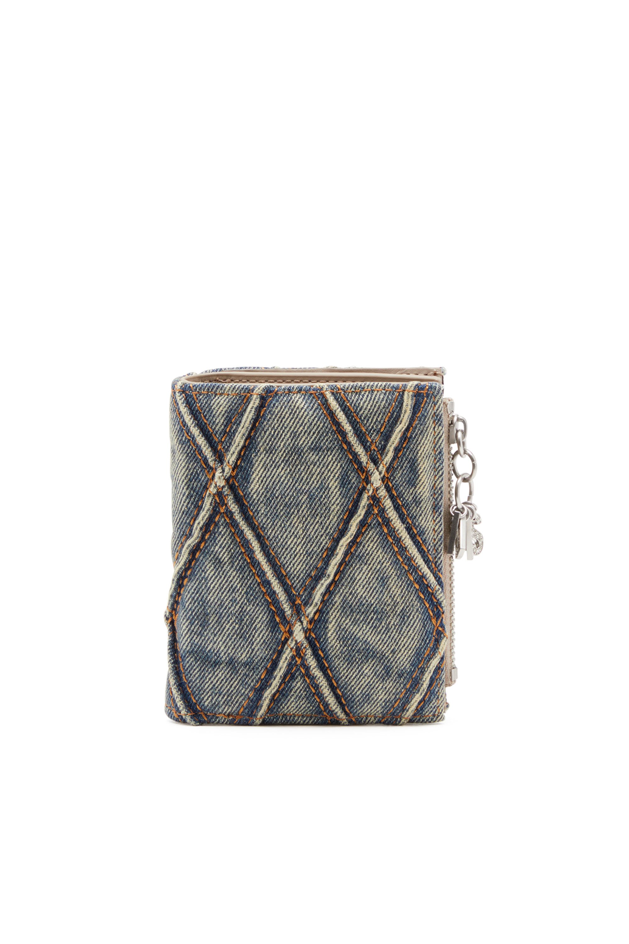 Diesel - CHARM D- BI FOLD ZIP II, Petit portefeuille en denim matelassé Argyle Femme in Bleu - 1