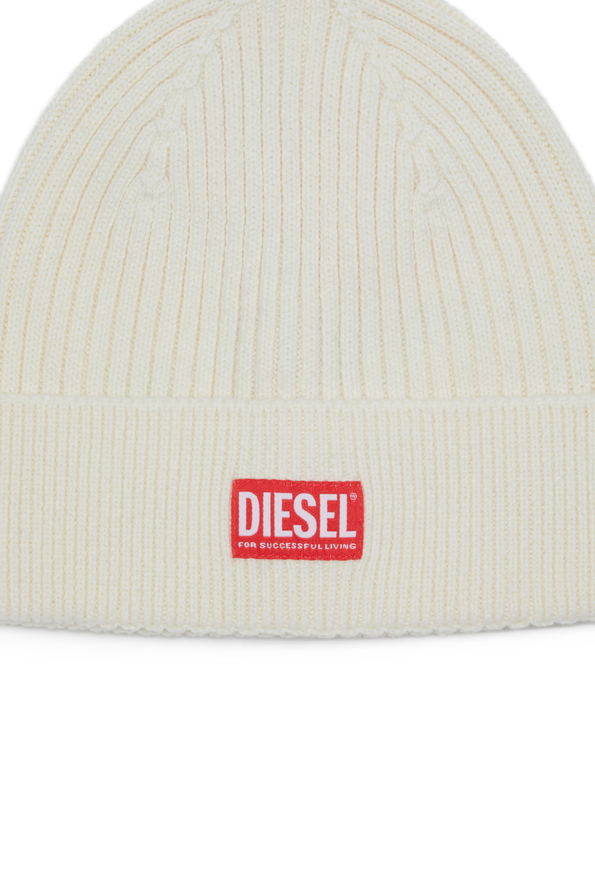 Diesel - K-CODER-H 2X2, Bonnet côtelé avec empiècement à logo Mixte in Blanc - 3