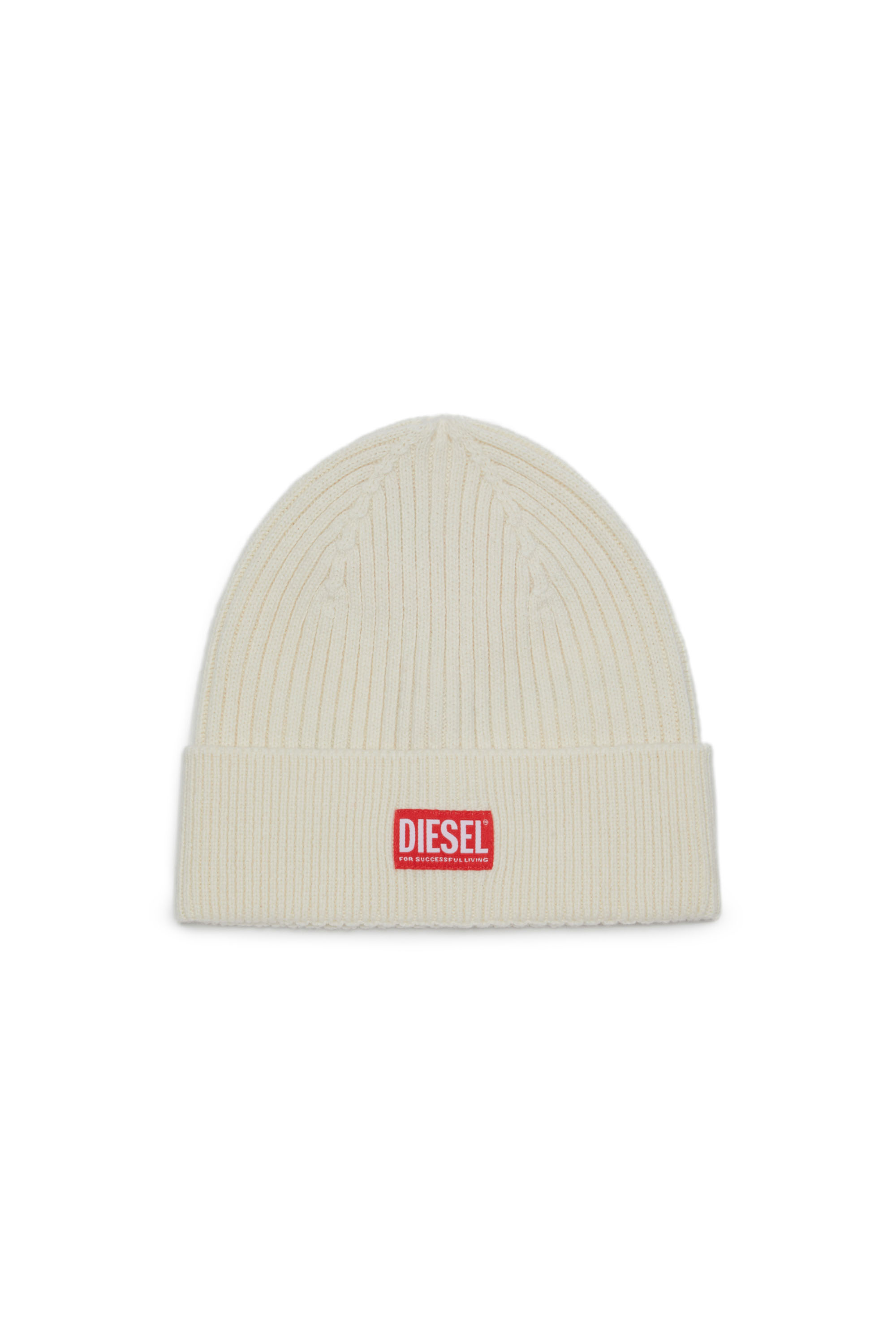 Diesel - K-CODER-H 2X2, Bonnet côtelé avec empiècement à logo Mixte in Blanc - 1